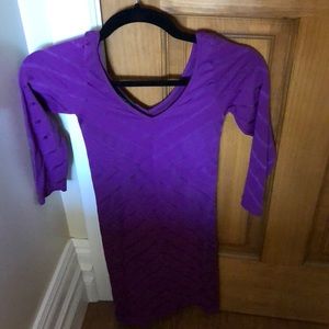 Purple Bebe Body Con dress w/ 3/4 Sleeves